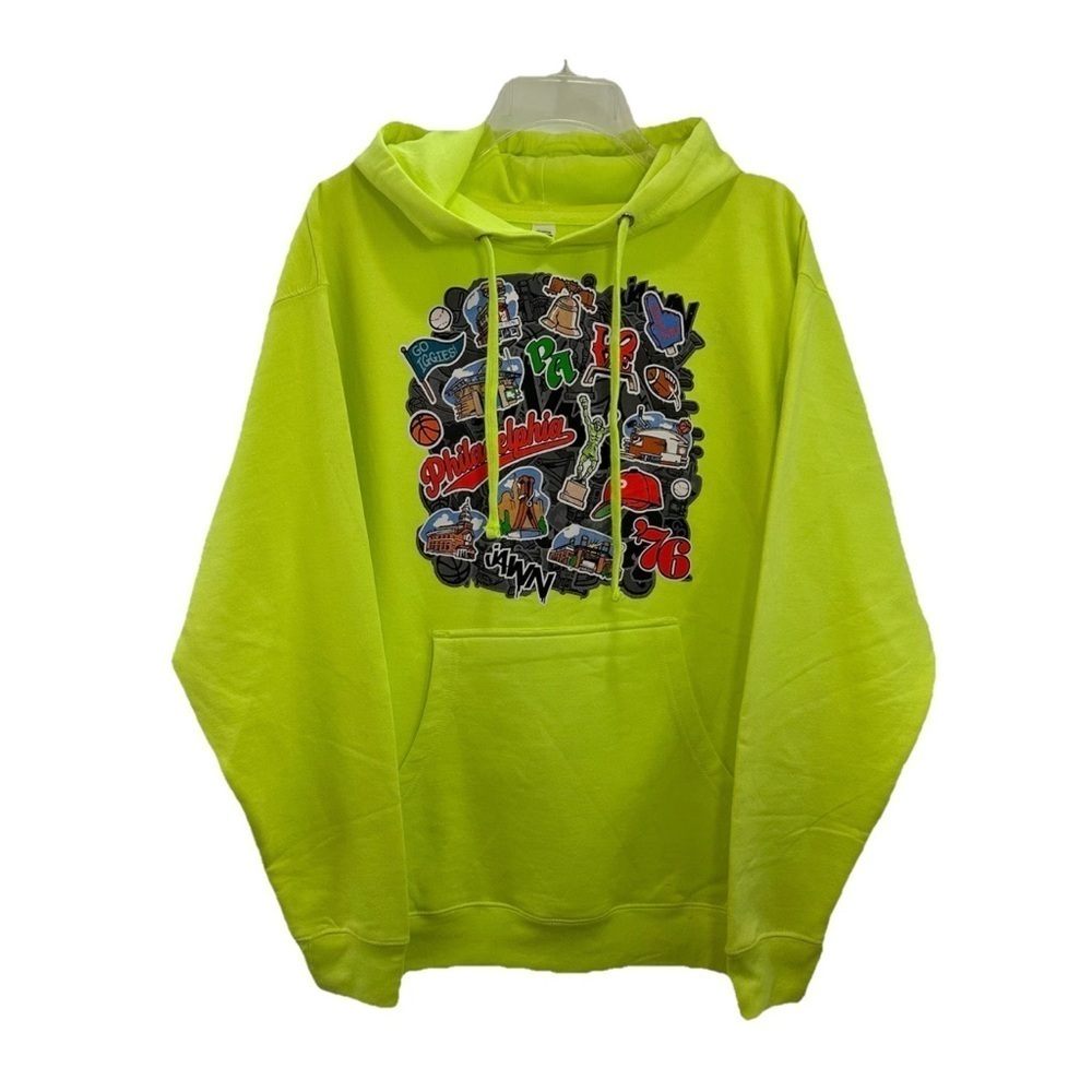 Philadelphia Graphic Print Pullover Hoodie Juniors Medium Neon Mid Pocket